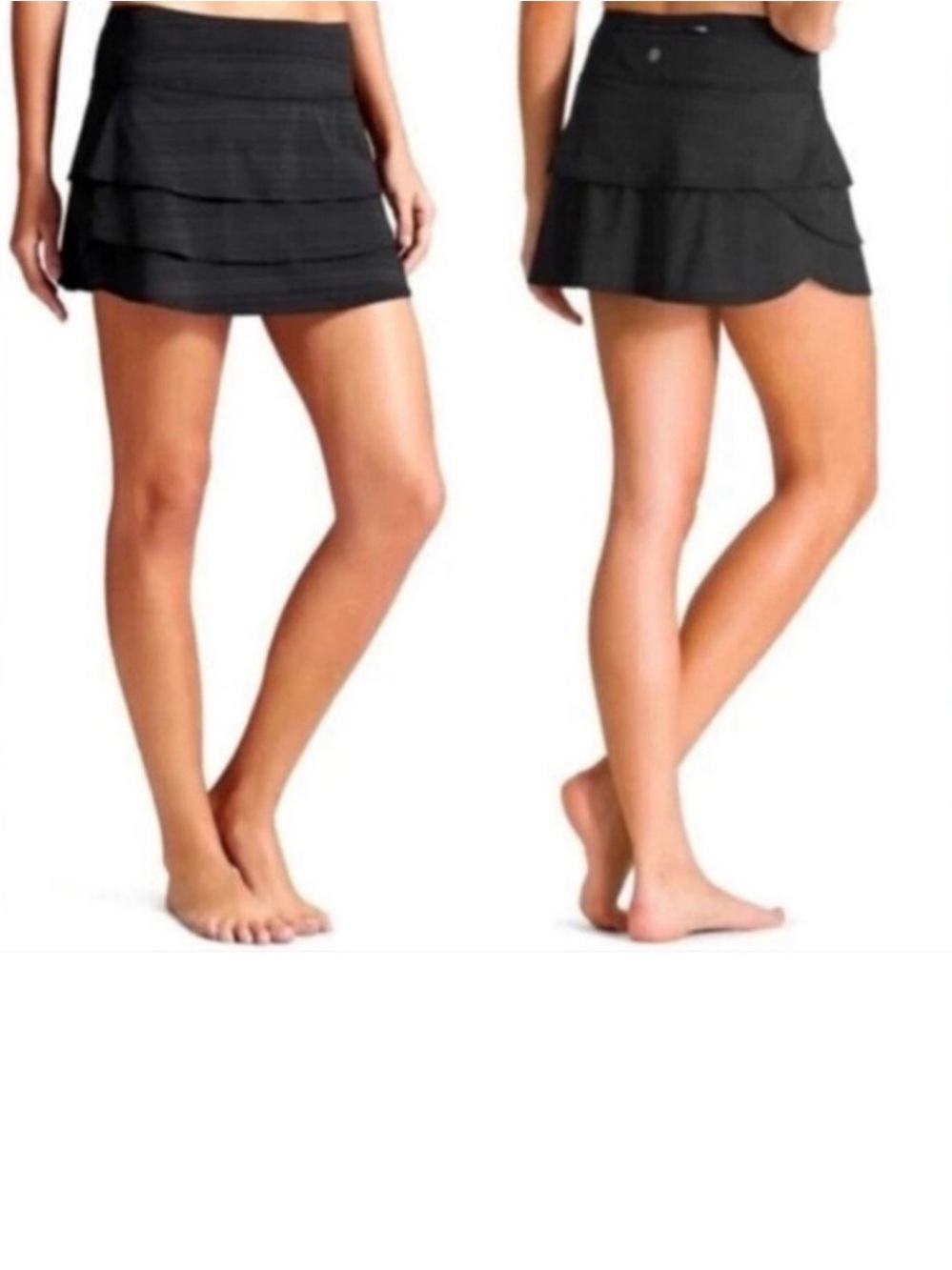 Athleta Black Tiered Ruffle Preppy Gold Pickleball Active Skirt W shorts Size L